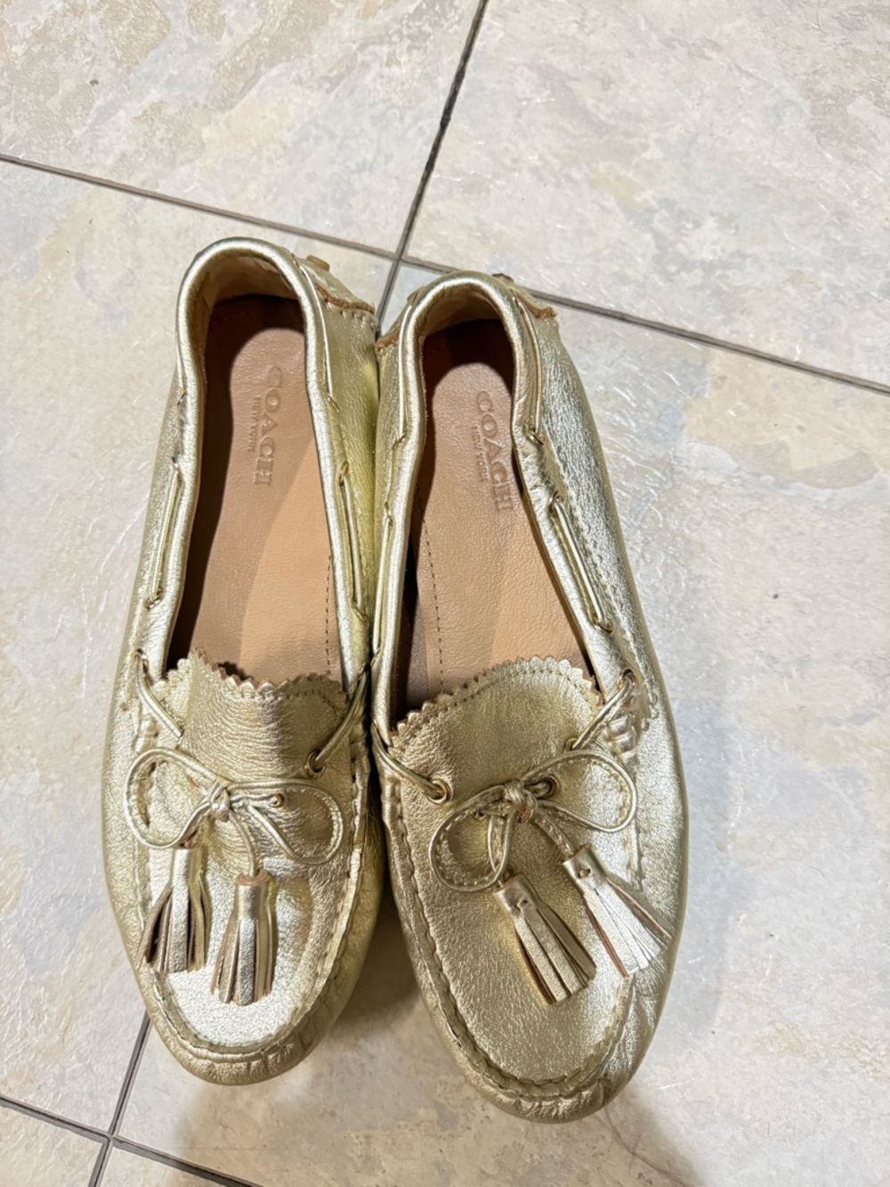 Coach Metallic Gold Tassel Driving Shoes